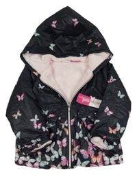 Nové - černá šusťáková zateplená bunda s motýlky a mašlemi a kapucí penelope mack