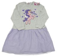 Nové - šedo-levandulové melírované teplákovo/tylové šaty s pony
