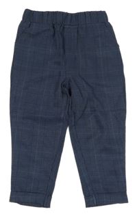 Modro-tmavomodré kostkované vzorované slavnostní kalhoty 