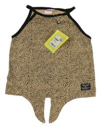 Nové - béžovo-čierny bodkovaná ý crop top coolcat