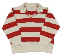 Bílo-červená pruhovaná mikina s límečkem ZARA