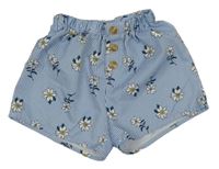 Modro-biele pruhované šušťákové kraťasy s kvietkami SHEIN