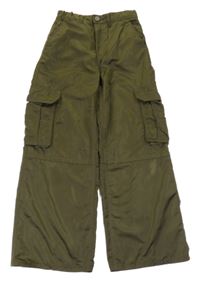 Khaki cargo saténové nohavice H&M