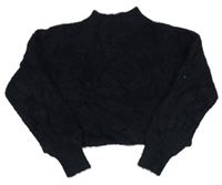 Antracitový chlpatý rebrovaný crop sveter s rolákom New Look