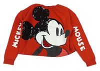Červená crop mikina s Mickey mousem s flitrami zn. Disney