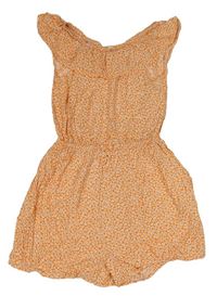 Oranžový kvetovaný ľahký kraťasový overal s volánem zn. Primark