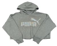 Sivá melírovaná crop mikina s logom a kapucňou Puma