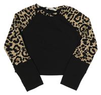 Čierno-hnedá crop mikina s leopardím vzorom Shein