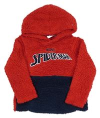 Červeno-tmavomodrá huňatá mikina s nápisem a kapucí - Spiderman Primark