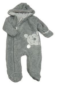 Sivá melírovaná chlpatá podšitá kombinéza s Púem a kapucňou zn. Disney