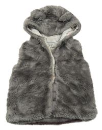 Sivá kožušinová podšitá vesta s kapucňou Next