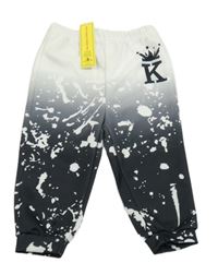 Nové - Bielo-čierne ombré skvrnité tepláky s písmenem Shein