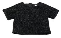 Černé třpytivé crop slavnostní tričko Tu