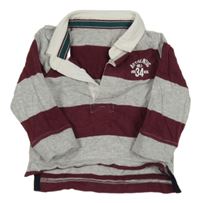 Vínovo-sivé pruhované polo tričko s nápisom Mothercare