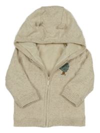 Béžový melírovaný zateplený propínací svetr se stromem a kapucí Orchestra