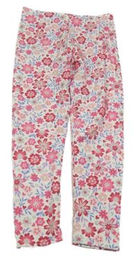 Bílo-růžové květované zateplené legíny