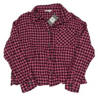 Nové - Tmavorůžovo-černá kostkovaná crop košilová bunda Primark
