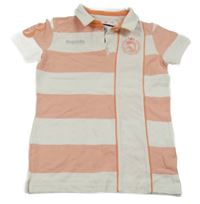 Bielo-ružové pruhované polo tričko s výšivkou