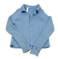 Modrý trblietavý rebrovaný prepínaci sveter s golierikom M&S