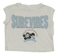 Biele crop tričko s nápisom a kvetmi Zara