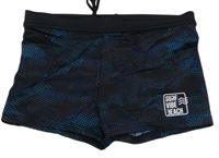 Čierne vzorované nohavičkové plavky s nápisom