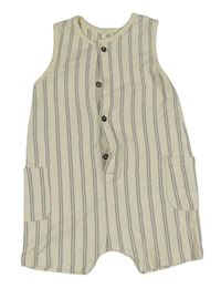 Světlebéžovo-šedý pruhovaný teplákový kraťasový overal s knoflíky H&M
