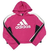 Ružovo-biela crop mikina s logom a kapucňou zn. Adidas