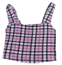 Ružovo-čierny kockovaný crop top New Look