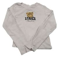 Svetlosivé rebrované crop tričko s medvěďom H&M