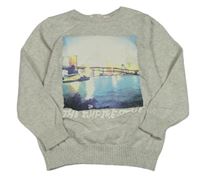 Svetlosivý melírovaný ľahký sveter s potlačou H&M