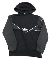 Černo-šedá mikina s logem a kapucí Adidas