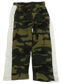 Khaki army ľahké tepláky s bielým pruhom shein