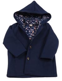 Tmavomodrý flaušový kabát s kapucňou