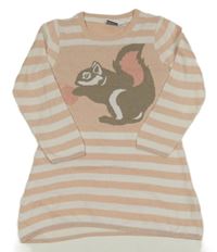 Svetloružová -biele pruhované svetrové šaty s veverkou Lupilu