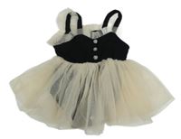 Černé body s našitou pudrovou tylovou sukní shein