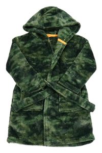 Tmavozelený vzorovaný plyšový župan s kapucí Primark