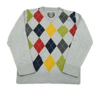 Sivo-farebný károvaný ľahký vlnený sveter H&M