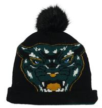 Černo-zelená čepice s leopardem a bambulí 