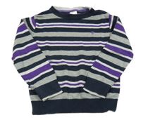 Sivo-tmavomodro-fialový pruhovaný ľahký sveter C&A