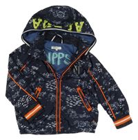 Tmavomodrá vzorovaná šusťáková jarní bunda s kapucí noppies kids