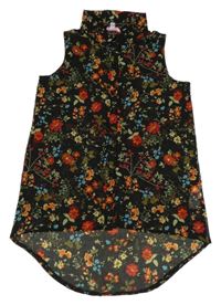 Černo-barevná květovaná šifonová halenka E-Vie