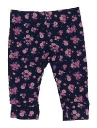 Tmavomodro-ružové kvetované ľahké tepláky Disney