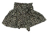 Béžovo-čierno-hnedá sukňa s leopardím vzorom a opaskom
