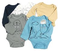 5x body - modré s mrožem + šedé s mrožem + bílé s tuleni + béžové + tmavomodré 