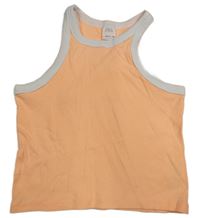 Meruňkovo-biely rebrovaný crop top Zara
