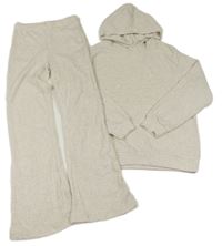 2set - Bílá žebrovaná úpletová mikina s kapucí + žebrované úpletové flare kalhoty H&M