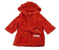 Červený chlpatý župan s Paddingtonem a kapucňou