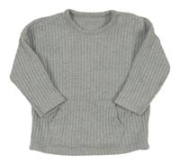 Sivý rebrovaný ľahký sveter s klokankou