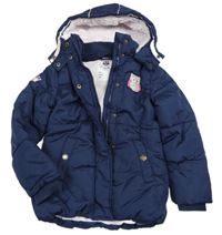 Tmavomodrá šusťáková zimní bunda se sovou a kapucí Dopodopo