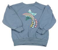 Šedomodrá mikina s hvězdou a 3D bambulemi Next